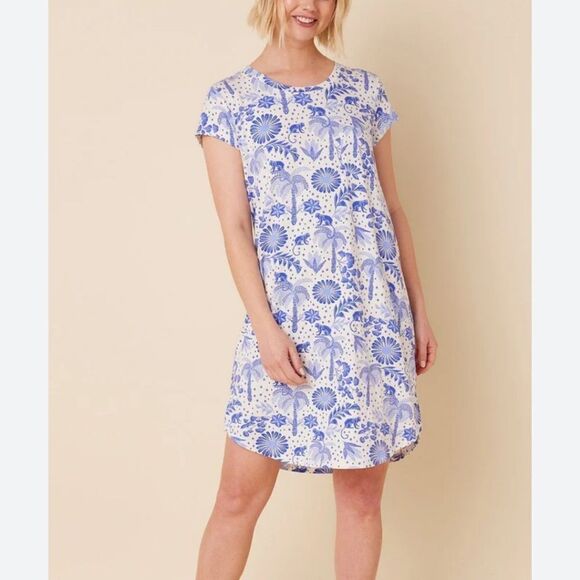 THE CATS PAJAMAS Palmera Pima Knit Short-Sleeved Sleep Shirt M - Picture 1 of 5